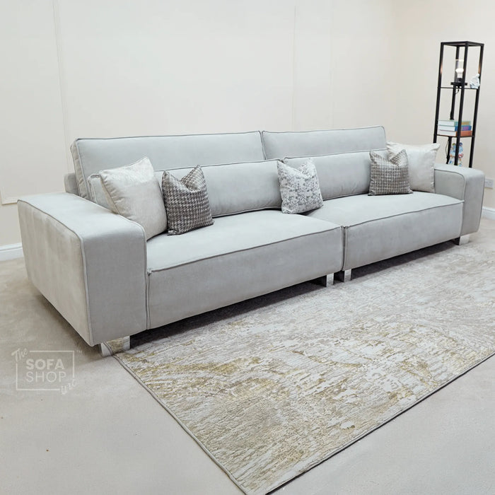4 Seater Beige Fabric Sofa | Modern Design with High-Back Support & Comfortable Padding | Vicenza | The Sofa Shop