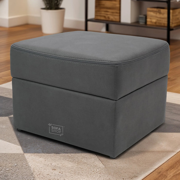 Storage Footstool In Grey Fabric With Dark Grey Piping - Vinsonova