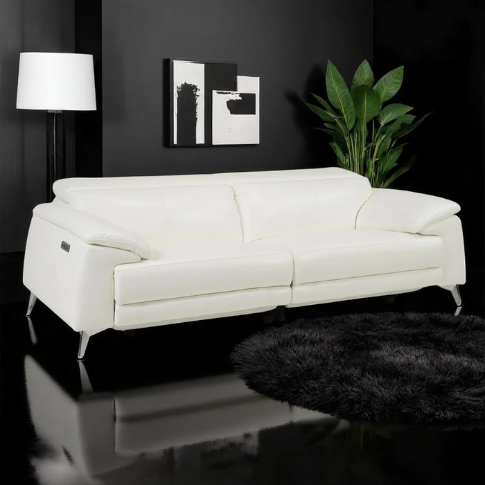 3 Seater Real Leather Electric Recliner Sofa in White | Power Recliner With USB-C/USB-A | Como | Ex Display | The Sofa Shop