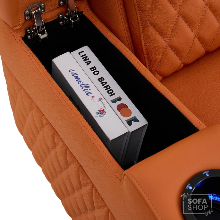 3 Seater Smart Tech Electric Recliner Cinema Sofa | Luxury Theatre Seating | Orange Real Leather | Assisi