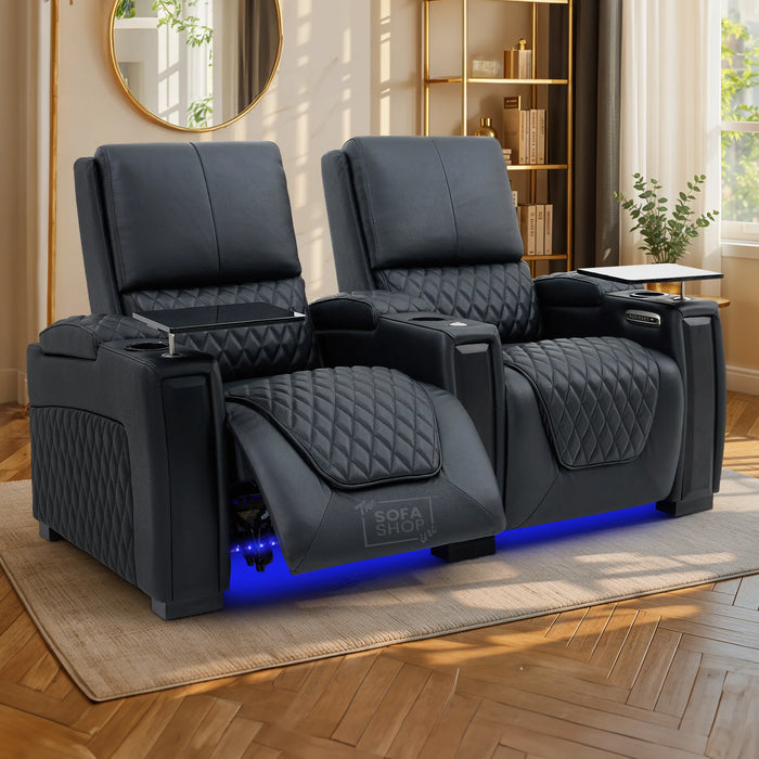 2 Seater Smart Tech Electric Recliner Cinema Sofa | Luxury Theatre Seating | Black Real Leather | Assisi