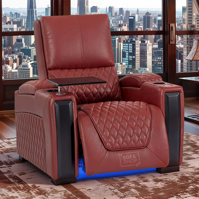 1 Seater Smart Tech Electric Recliner Cinema Chair | Luxury Theatre Seating | Red Real Leather | Assisi