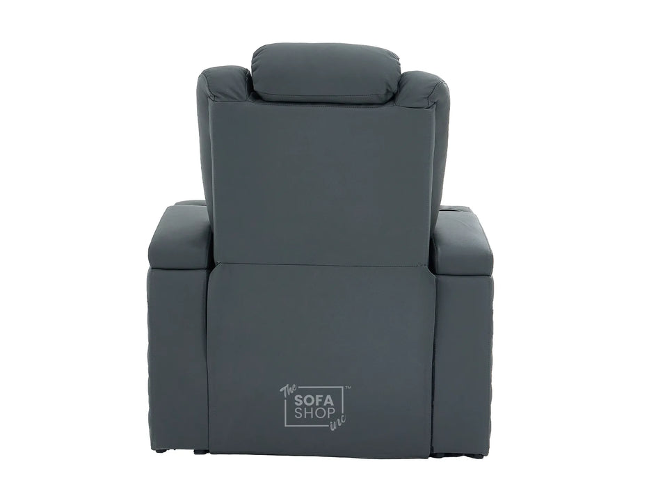 1 Seater Smart Tech Electric Recliner Cinema Chair | Luxury Theatre Seating |Grey Real Leather | Milano