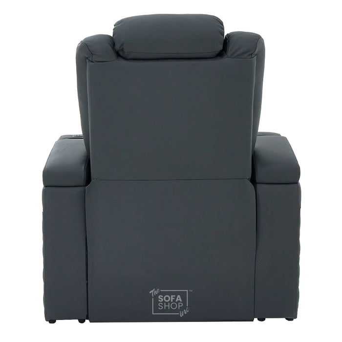 1 Seater Smart Tech Electric Recliner Cinema Chair | Luxury Theatre Seating | Grey Real Leather | Milano