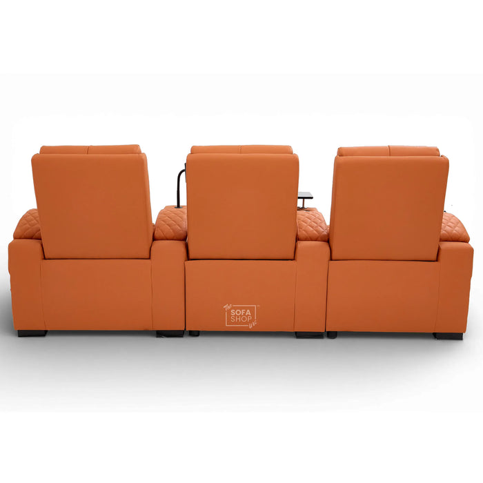 3 Seater Smart Tech Electric Recliner Cinema Sofa | Luxury Theatre Seating | Orange Real Leather | Assisi