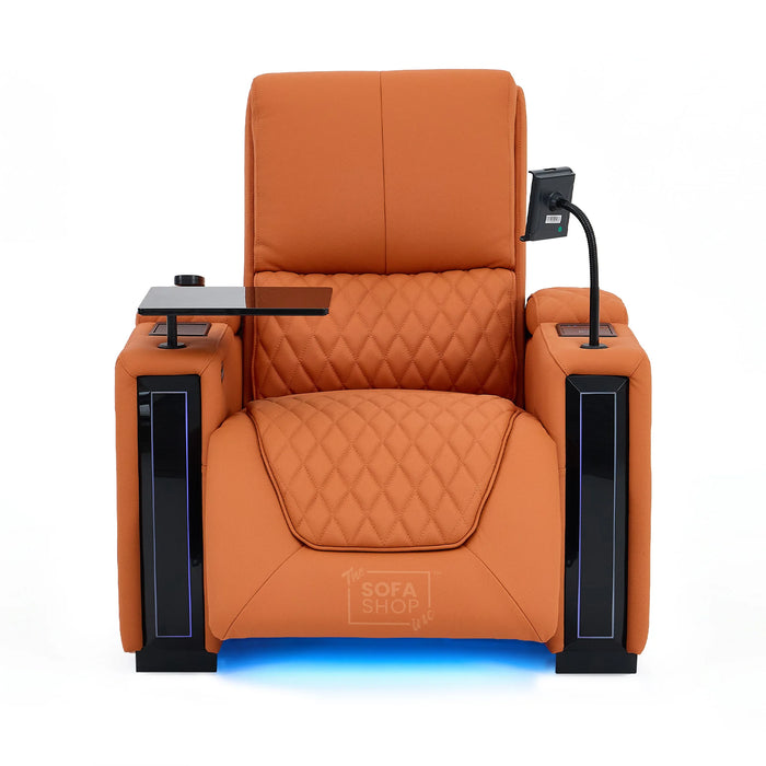 1 Seater Smart Tech Electric Recliner Cinema Chair | Luxury Theatre Seating | Orange Real Leather | Assisi