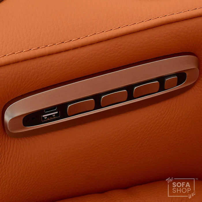 3 Seater Smart Tech Electric Recliner Cinema Sofa | Luxury Theatre Seating | Orange Real Leather | Assisi