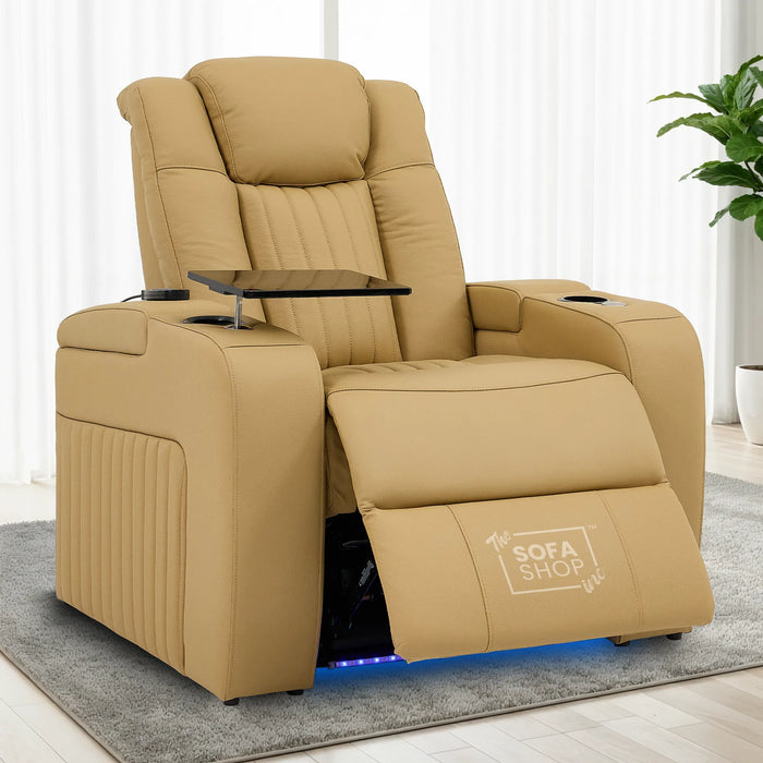 1 Seater Smart Tech Electric Recliner Cinema Chair | Luxury Theatre Seating | Tan Real Leather | Capri