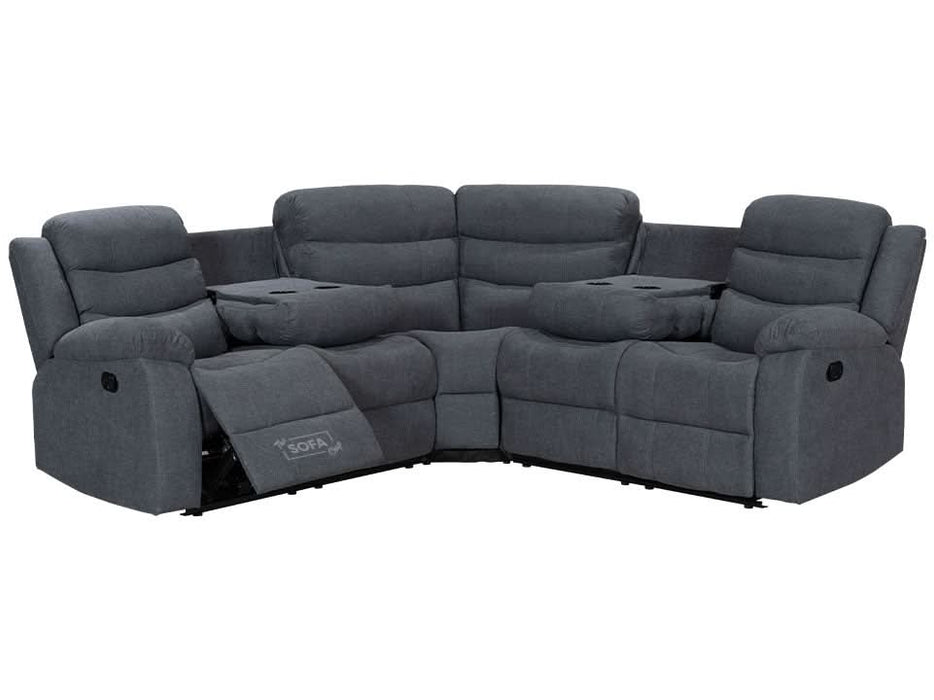 Recliner Corner Sofa in Dark Grey Fabric with Drop Down Tables & Cup Holders I Ex-display I Sortino I The Sofa Shop