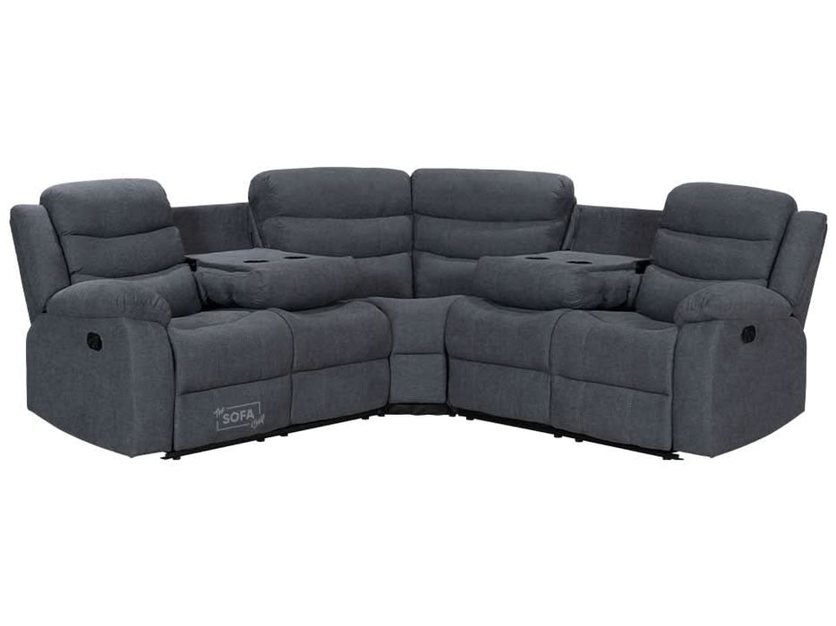Recliner Corner Sofa in Dark Grey Fabric with Drop Down Tables & Cup Holders I Ex-display I Sortino I The Sofa Shop