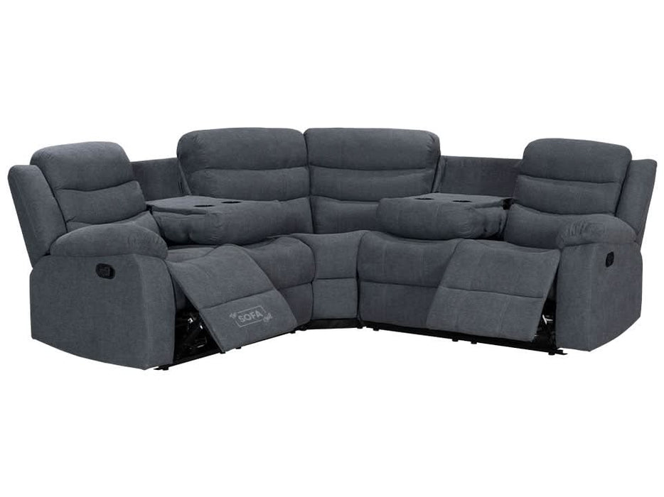 Recliner Corner Sofa in Dark Grey Fabric with Drop Down Tables & Cup Holders I Ex-display I Sortino I The Sofa Shop