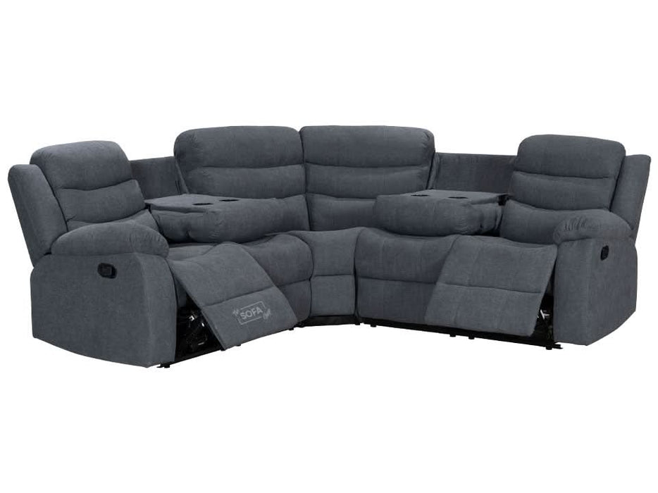 Recliner Corner Sofa in Dark Grey Fabric with Drop Down Tables & Cup Holders I Ex-display I Sortino I The Sofa Shop
