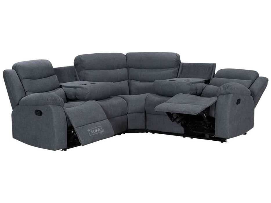 Recliner Corner Sofa in Dark Grey Fabric with Drop Down Tables & Cup Holders I Ex-display I Sortino I The Sofa Shop