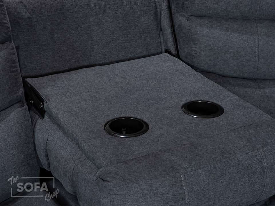 Recliner Corner Sofa in Dark Grey Fabric with Drop Down Tables & Cup Holders I Ex-display I Sortino I The Sofa Shop