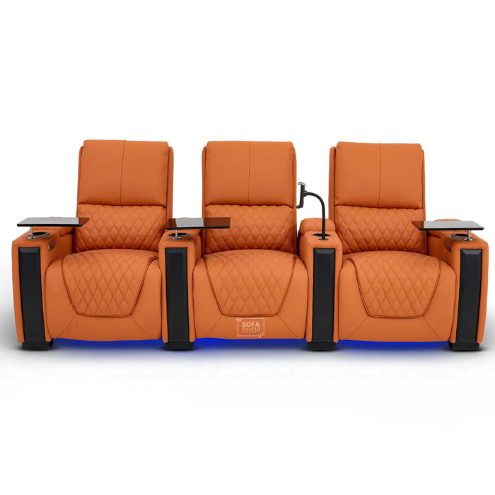 3 Seater Smart Tech Electric Recliner Cinema Sofa | Luxury Theatre Seating | Orange Real Leather | Assisi