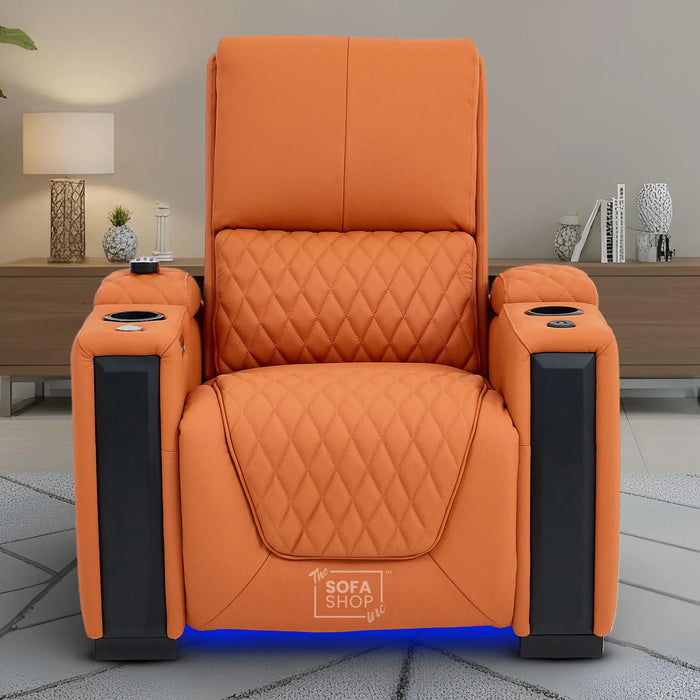 1 Seater Smart Tech Electric Recliner Cinema Chair | Luxury Theatre Seating | Orange Real Leather | Assisi