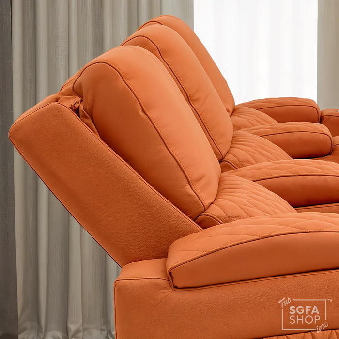 3 Seater Smart Tech Electric Recliner Cinema Sofa | Luxury Theatre Seating | Orange Real Leather | Assisi