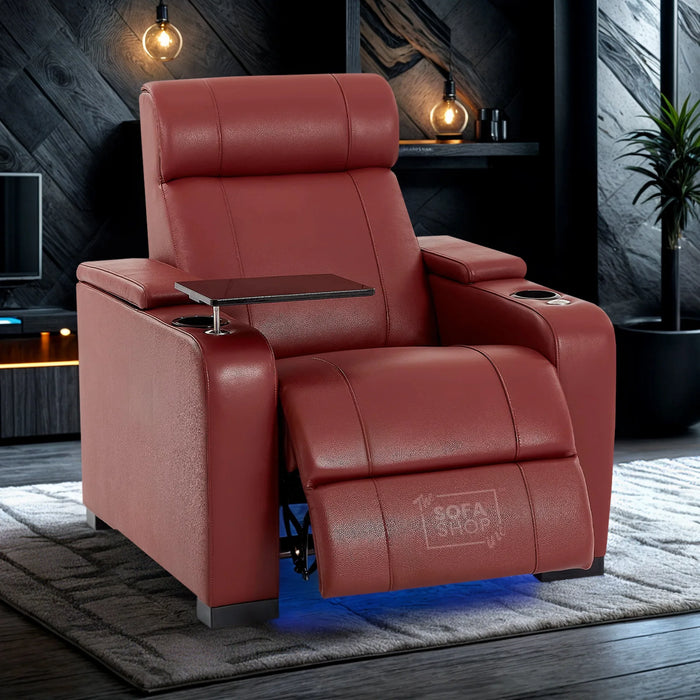1 Seater Smart Tech Electric Recliner Cinema Chair | Luxury Theatre Seating | Red Real Leather | Rimini