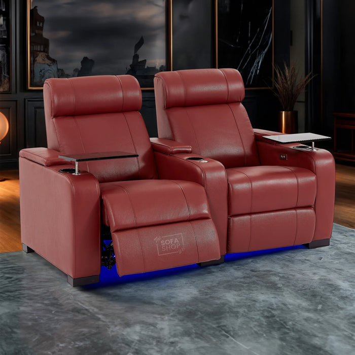 2 Seater Smart Tech Electric Recliner Cinema Sofa | Luxury Theatre Seating | Red Real Leather | Rimini