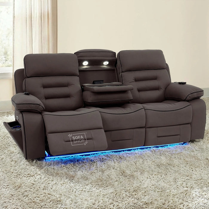 3 Seater Smart Tech Electric Recliner Cinema Sofa | Dark Brown Fabric | Tuscany