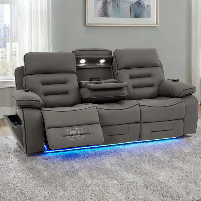 3 Seater Smart Tech Electric Recliner Cinema Sofa | Graphite Grey Fabric | Tuscany
