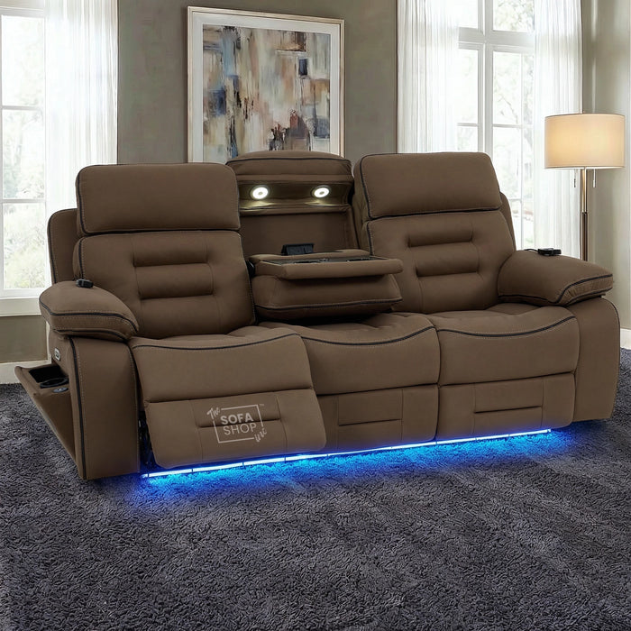 3 Seater Smart Tech Electric Recliner Cinema Sofa | Mocha Brown Fabric | Tuscany
