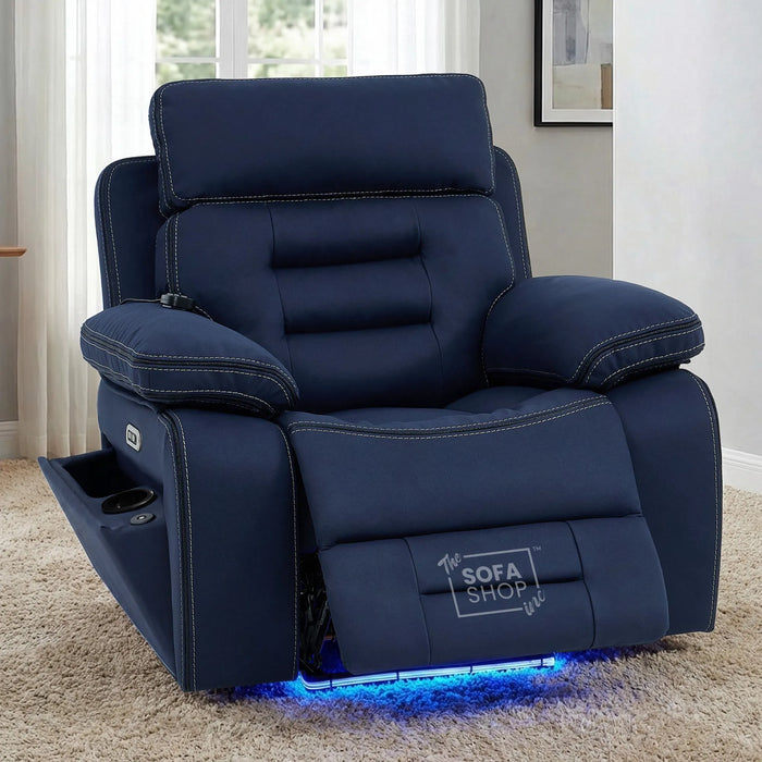 1 Seater Smart Tech Electric Recliner Cinema Chair | Blue Fabric | Tuscany