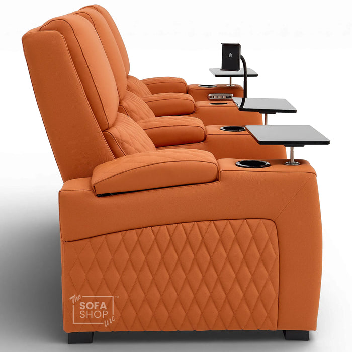 3 Seater Smart Tech Electric Recliner Cinema Sofa | Luxury Theatre Seating | Orange Real Leather | Assisi
