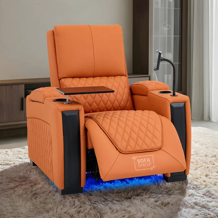 1 Seater Smart Tech Electric Recliner Cinema Chair | Luxury Theatre Seating | Orange Real Leather | Assisi
