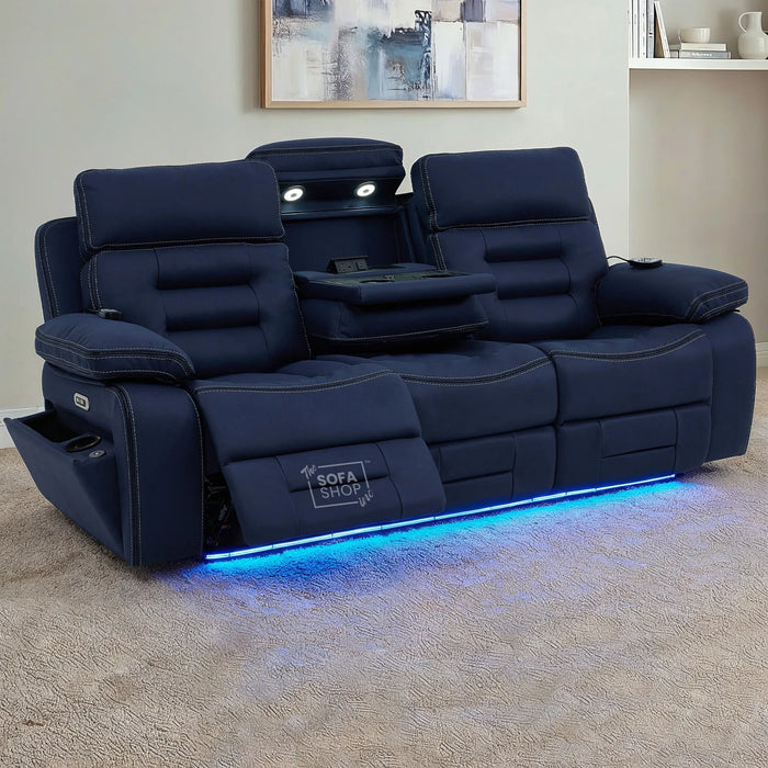 3 Seater Smart Tech Electric Recliner Cinema Sofa | Blue Fabric | Tuscany