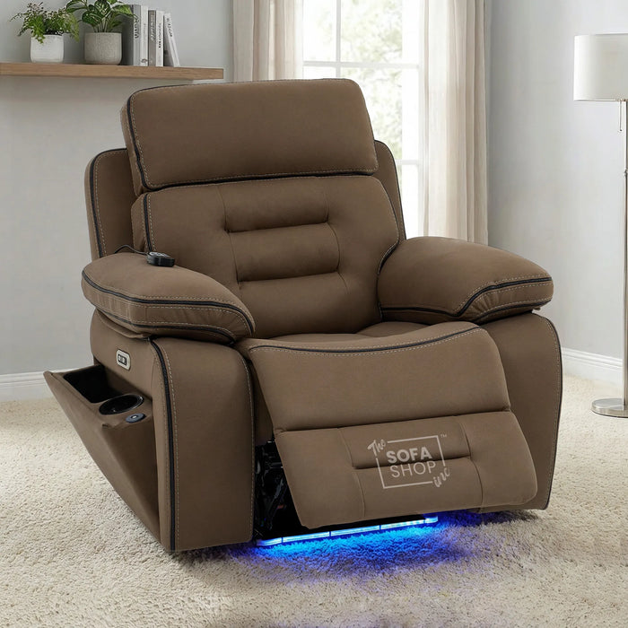 1 Seater Smart Tech Electric Recliner Cinema Chair | Mocha Brown Fabric | Tuscany