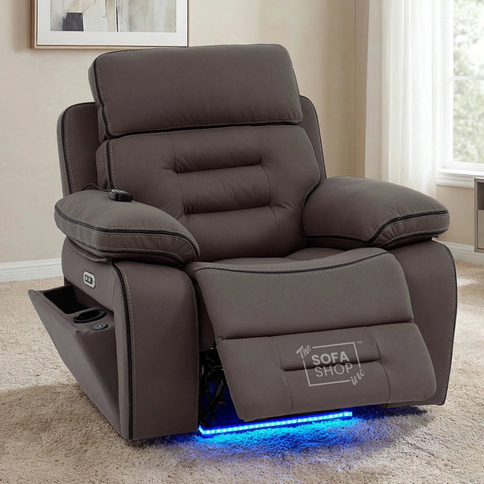 1 Seater Smart Tech Electric Recliner Cinema Chair | Dark Brown Fabric | Tuscany