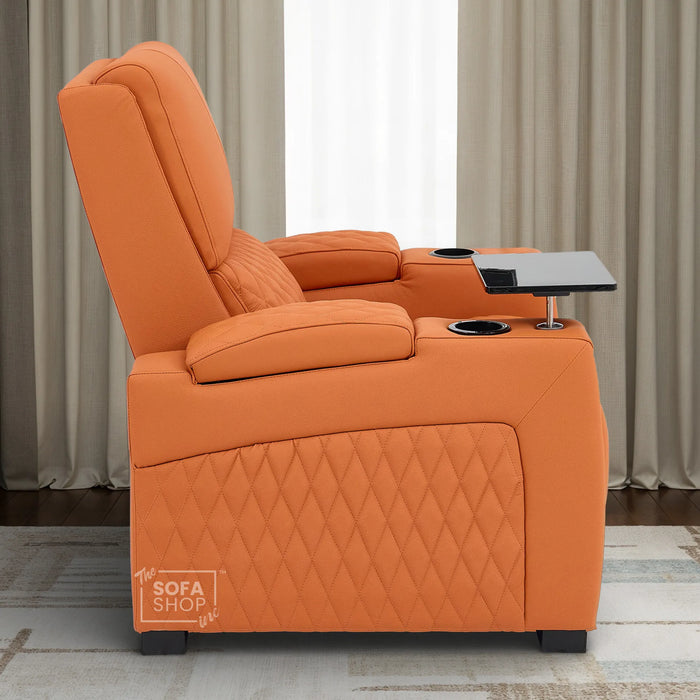 1 Seater Smart Tech Electric Recliner Cinema Chair | Luxury Theatre Seating | Orange Real Leather | Assisi