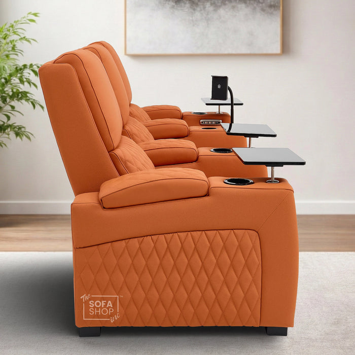 3 Seater Smart Tech Electric Recliner Cinema Sofa | Luxury Theatre Seating | Orange Real Leather | Assisi