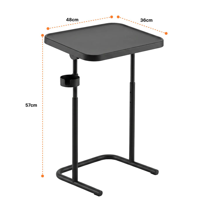 Adjustable C-Shaped Sofa Side Table | Tilting Top + Cup Holder | Portland