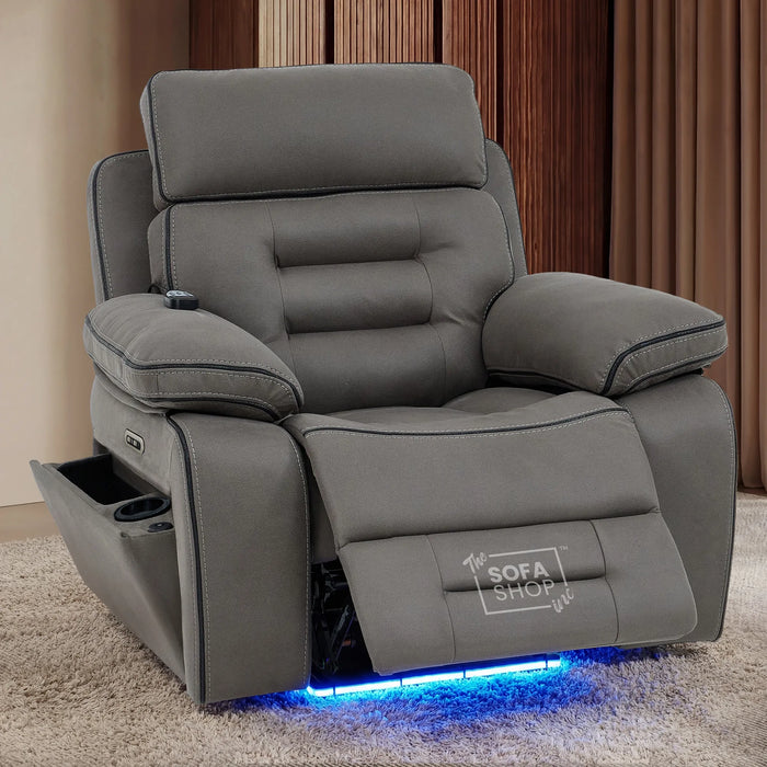 1 Seater Smart Tech Electric Recliner Cinema Chair | Graphite Grey Fabric | Tuscany