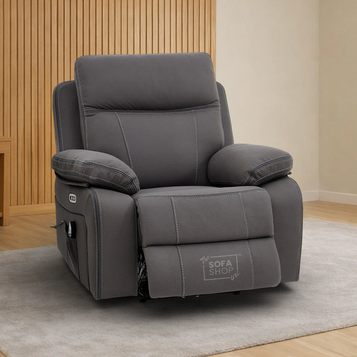 1 Seat Electric Recliner Chair Home Cinema Armchair | Grey Fabric | Vinsonova